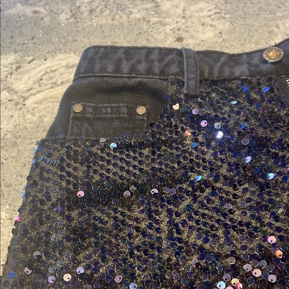 Mustard Seed Black Sequin Denim Mini Skirt S - Picture 5 of 8